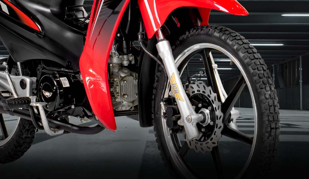 detalle delantera de la moto cub KORI 110
