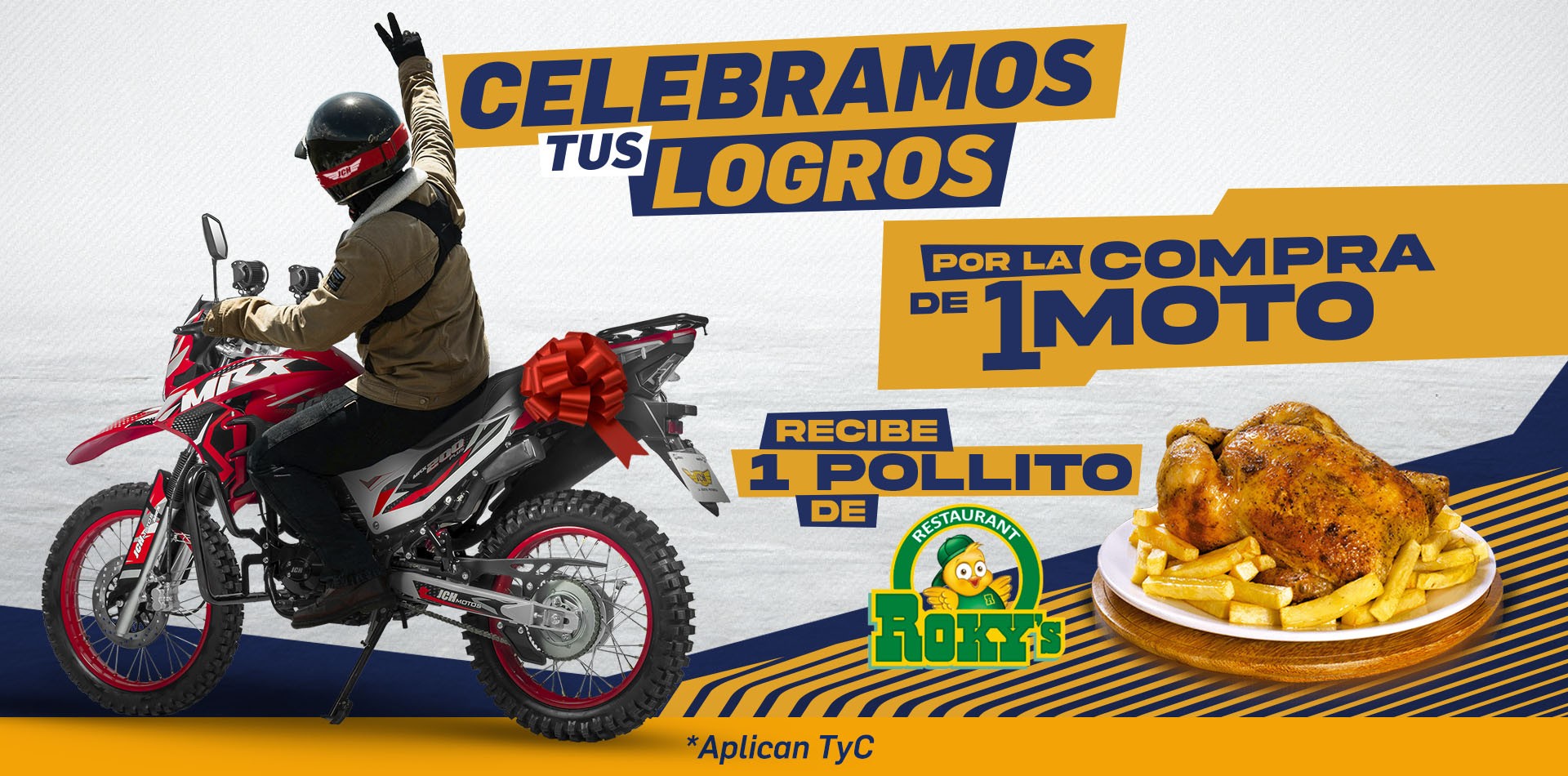 banner compra tu moto y gratis un pollito